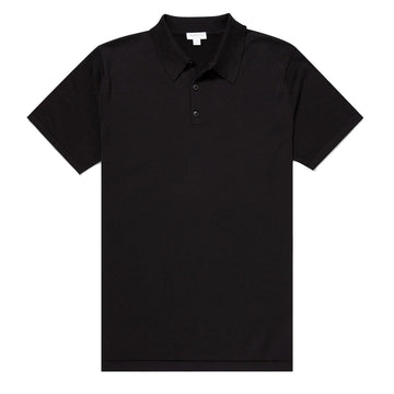 Sunspel Sea Island Cotton Polo Shirt Black - Parasol Store