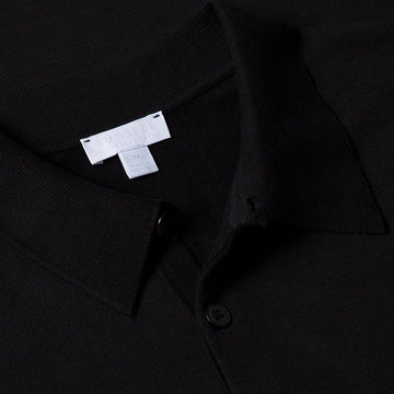 Sunspel Sea Island Cotton Polo Shirt Black - Parasol Store