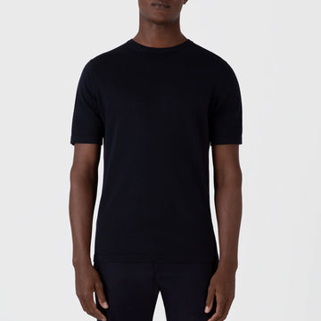 Sunspel Sea Island Crew S/S Knitwear Light Navy - Parasol Store