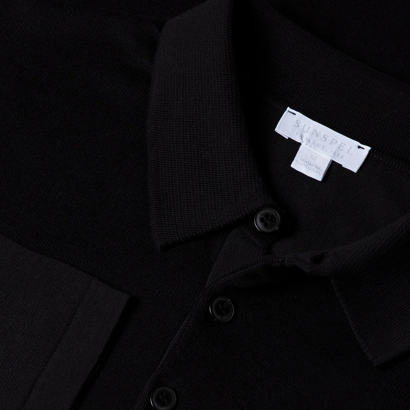 Sunspel Sea Island L/S Polo Knitwear Black - Parasol Store