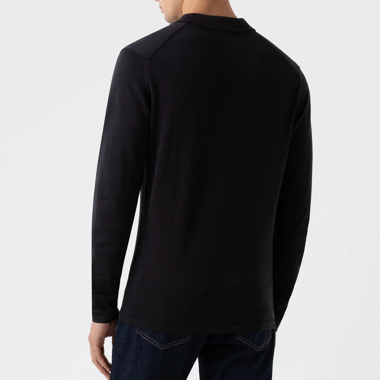 Sunspel Sea Island L/S Polo Knitwear Black - Parasol Store