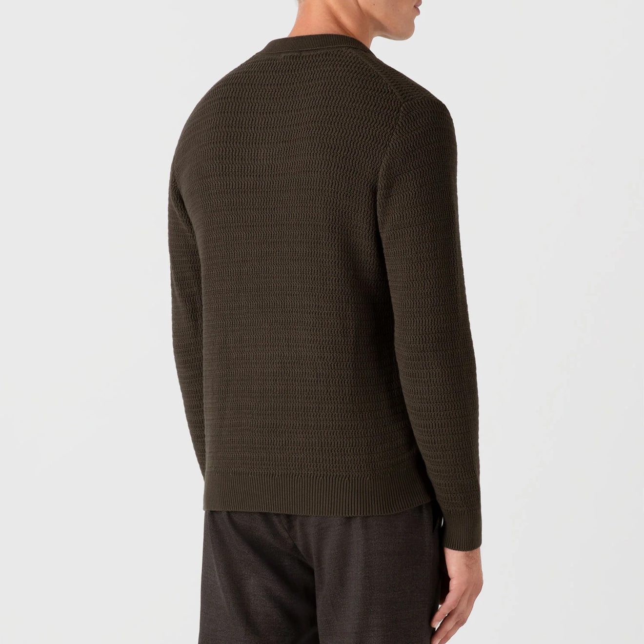 Sunspel Textured Cotton L/S Polo Knitwear Khaki - Parasol Store