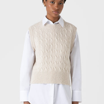 Sunspel Womens Cable Knit Vest Ecru - Parasol Store