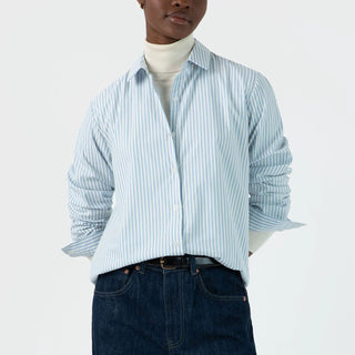 Sunspel Womens Classic Shirt Blue/Ecru Stripe - Parasol Store