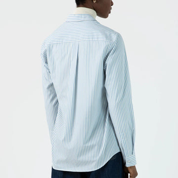 Sunspel Womens Classic Shirt Blue/Ecru Stripe - Parasol Store