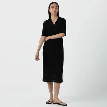 Sunspel Womens Lace Mesh Polo Dress Black - Parasol Store