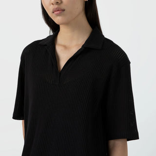 Sunspel Womens Lace Mesh Polo Dress Black - Parasol Store