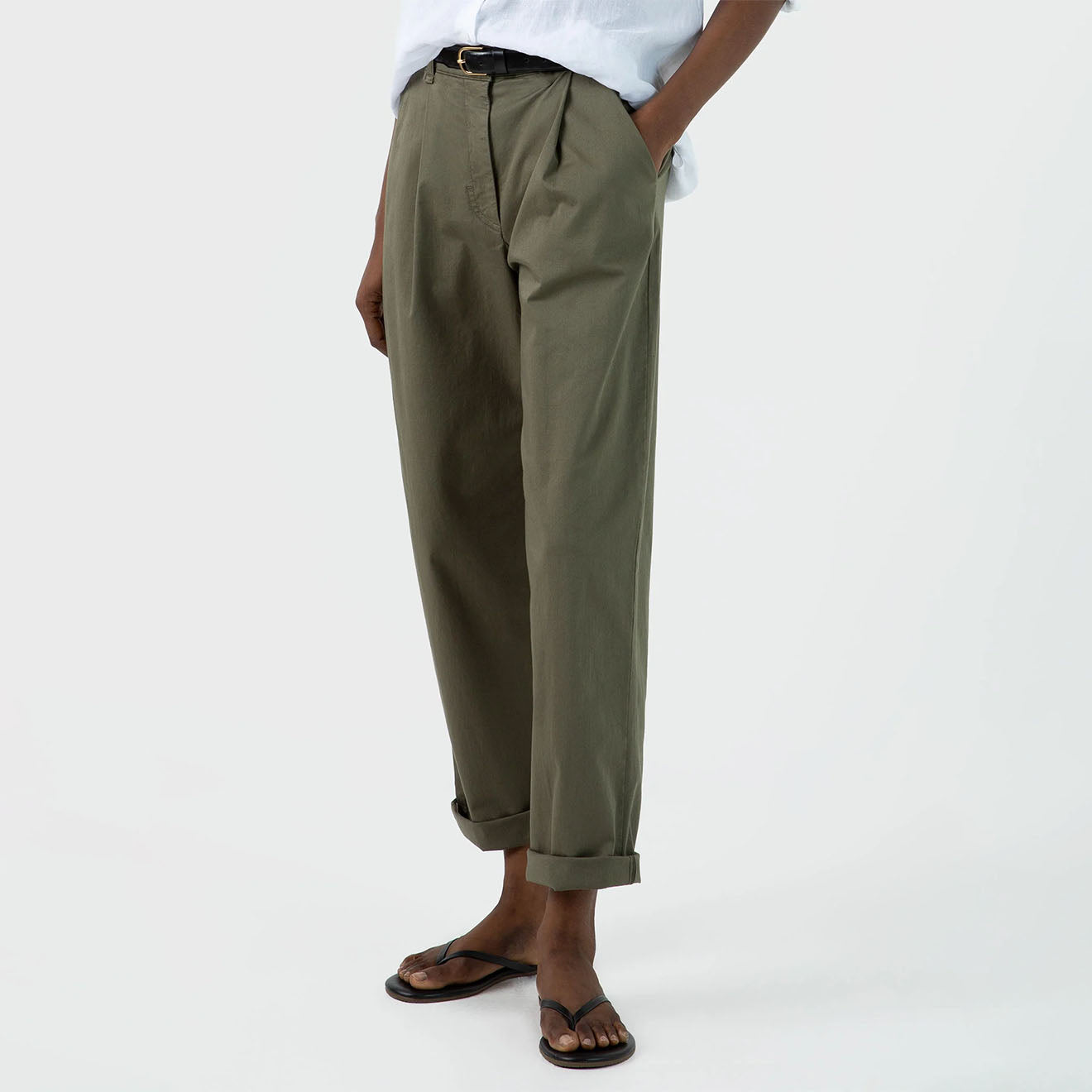 Sunspel Womens Pleated Chino Pale Khaki - Parasol Store