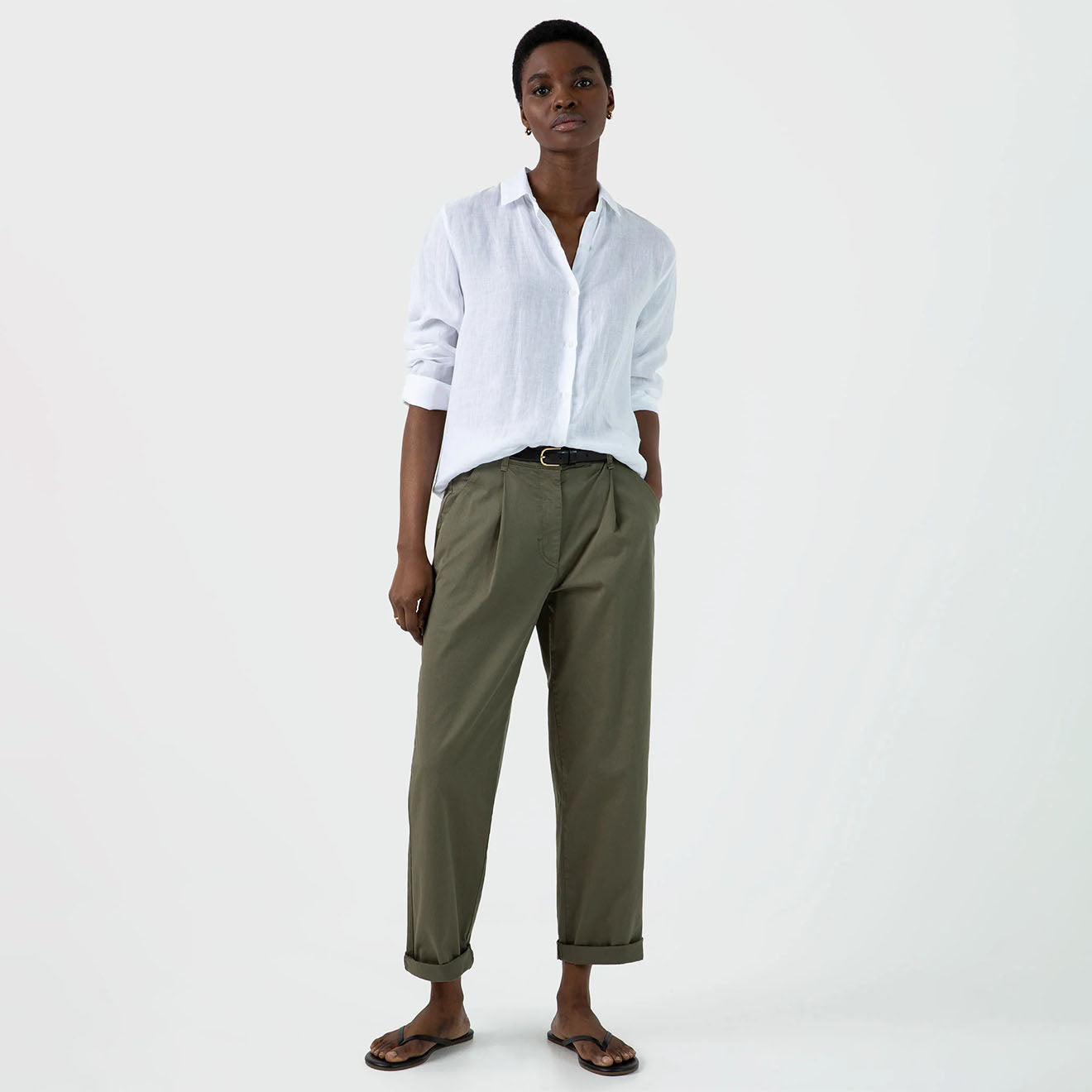 Sunspel Womens Pleated Chino Pale Khaki - Parasol Store