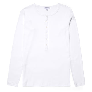 Sunspel Womens Rib Henley White - Parasol Store