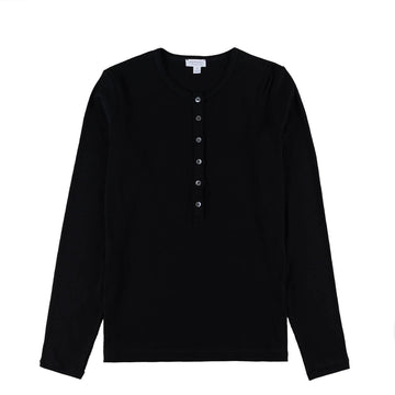 Sunspel Womens Rib L/S Henley Black - Parasol Store