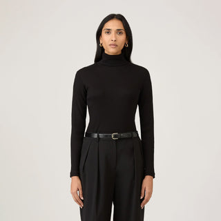 Sunspel Womens Rib L/S Roll Neck Black