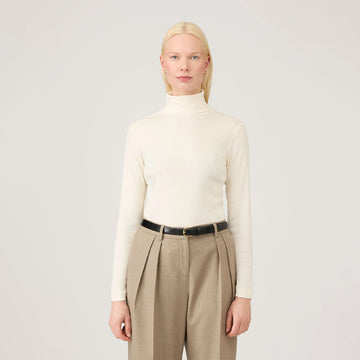 Sunspel Womens Rib L/S Roll Neck Ecru