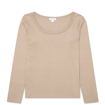 Sunspel Womens Rib L/S Scoop Neck Mink - Parasol Store