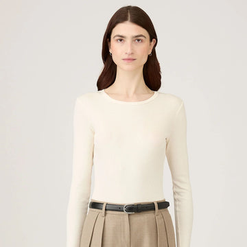 Sunspel Womens Rib L/S T-Shirt Ecru - Parasol Store
