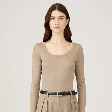 Sunspel Womens Rib L/S Scoop Neck Mink - Parasol Store