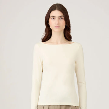 Sunspel Womens Slash Neck L/S Top Ecru - Parasol Store