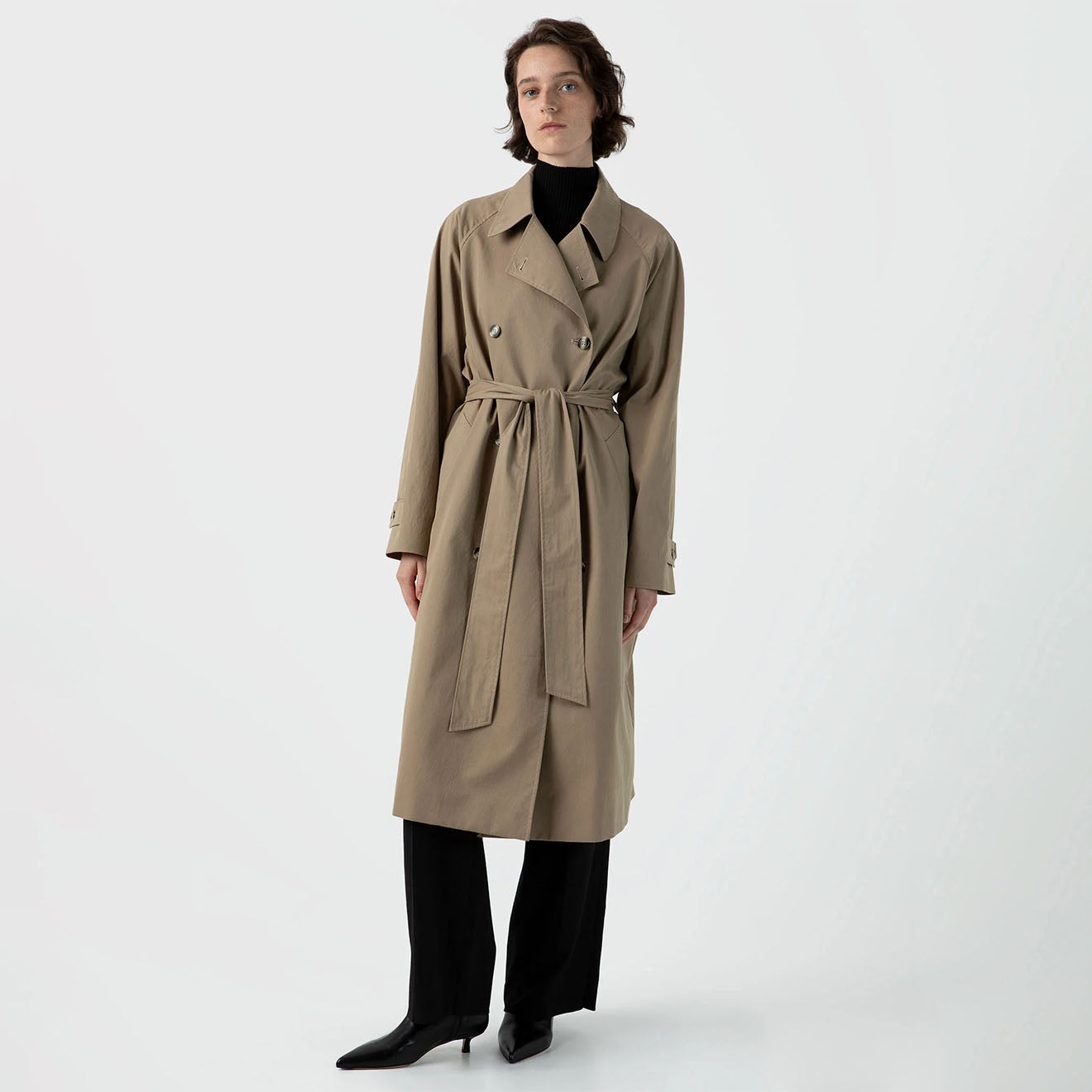 Sunspel Womens Trench Coat Dark Stone - Parasol Store