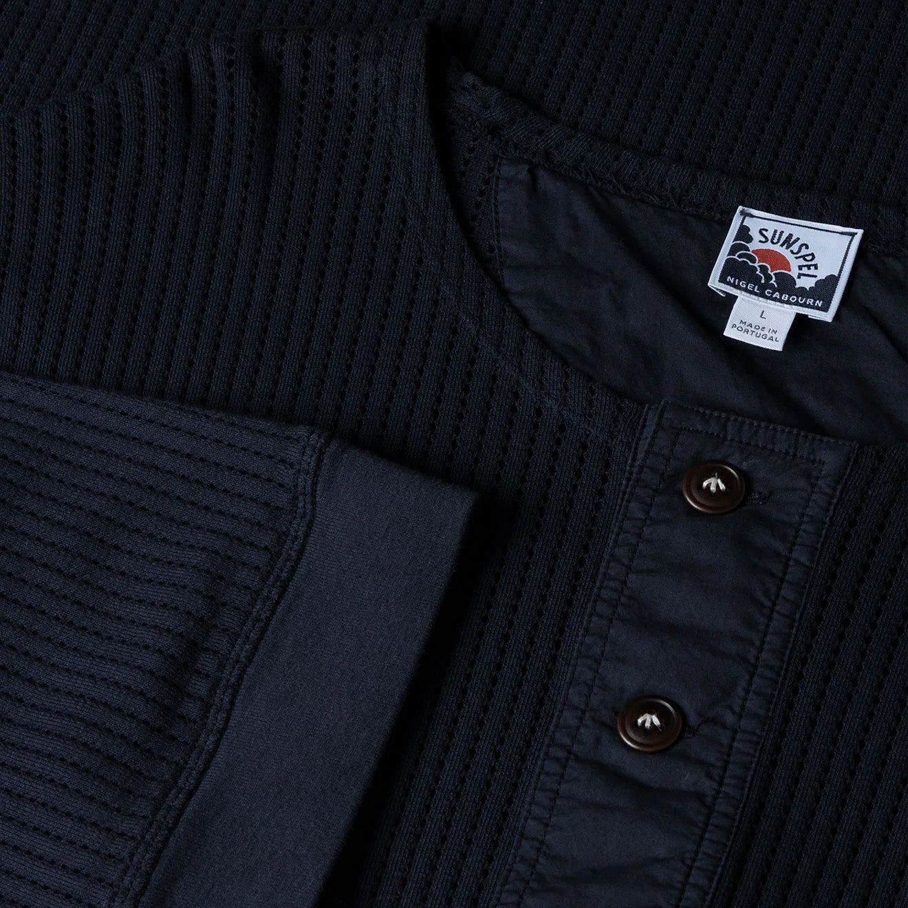 Sunspel x Nigel Cabourn Mesh Henley T-Shirt Navy - Parasol Store
