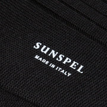 Sunspel Merino Wool Ribbed Socks Black - Parasol Store