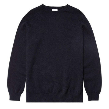 Sunspel Lambswool Crew Neck Knit Dark Navy Mouline Sunspel