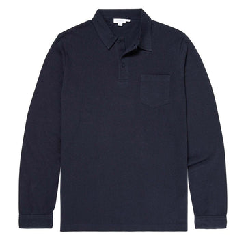 Sunspel Long Sleeved Riviera Polo Navy Sunspel