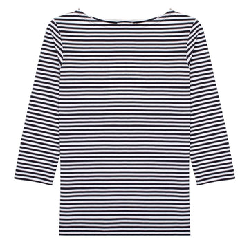 Sunspel Womens 3/4 Sleeve Boat Neck T-Shirt White / Navy Stripe Sunspel