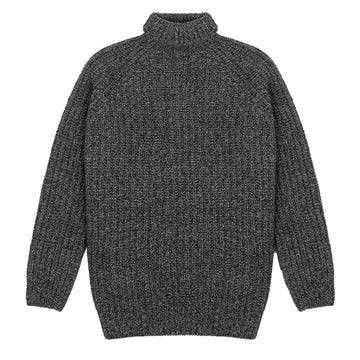 Sunspel Womens Chunky Roll Neck Jumper Black / Grey Twist Sunspel