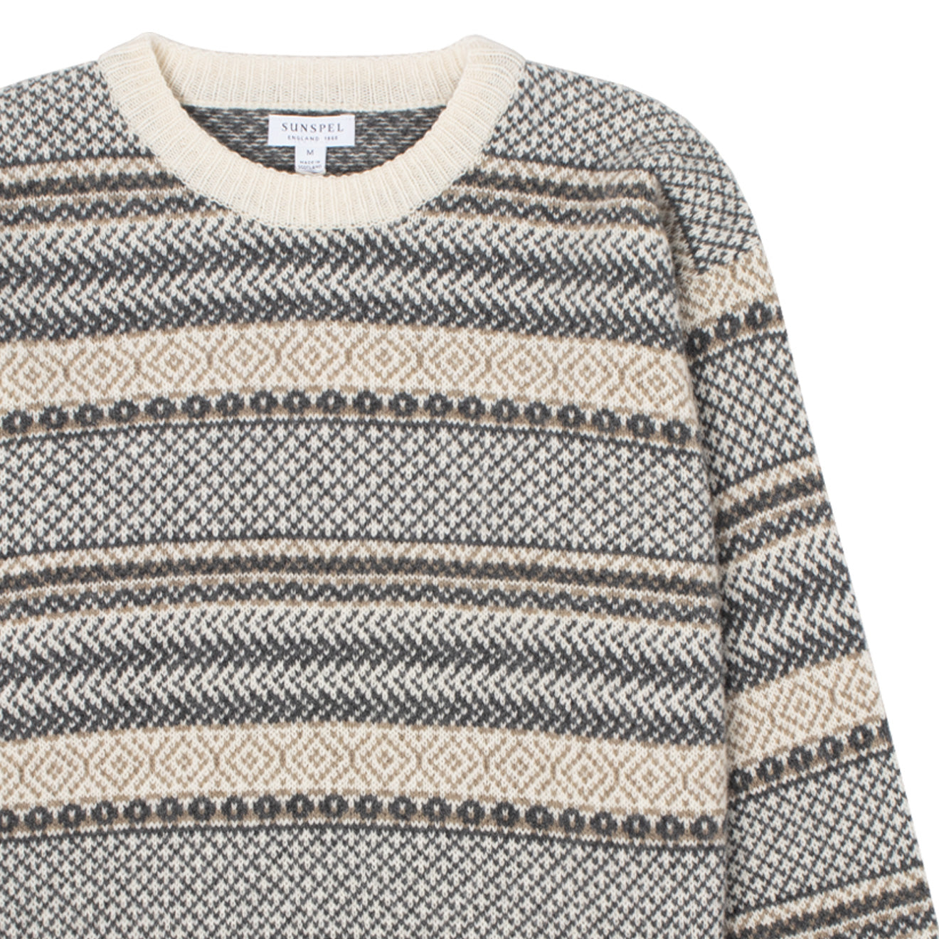 Sunspel Womens Lambswool Fairisle Jumper Ecru / Camel / Charcoal Fairisle Sunspel