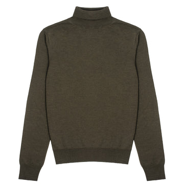 Sunspel Womens Merino Silk Roll Neck Sweater Dark Moss Sunspel