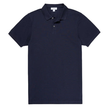 Sunspel Pique Polo Shirt Navy Sunspel