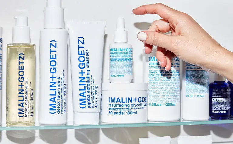 Malin and Goetz skin care and body care products.