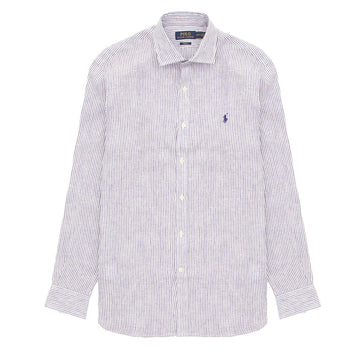 Polo Ralph Lauren Pony Embroidered Stripe Linen Shirt Royal White