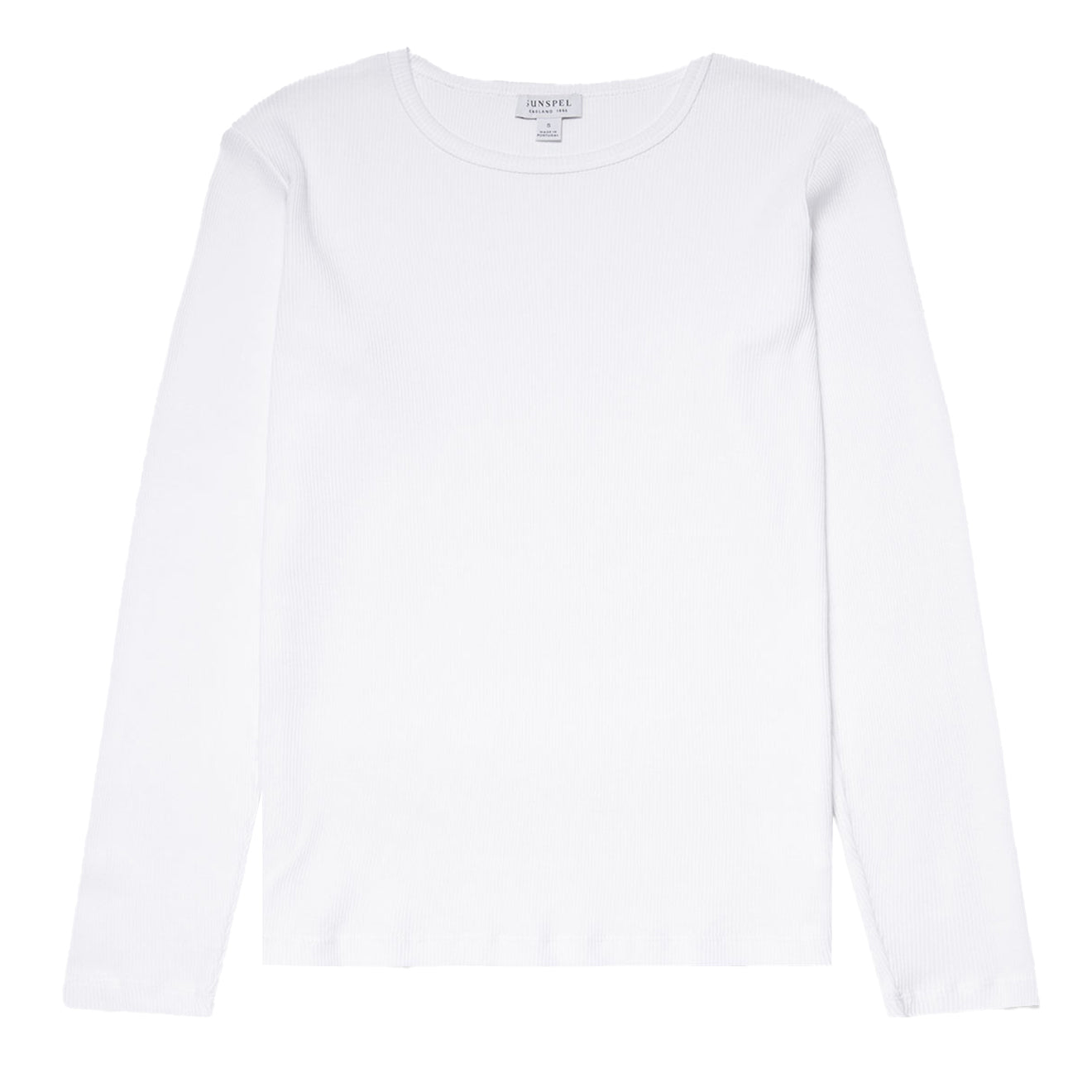 Sunspel Womens Ribbed Long Sleeve T-Shirt White - Parasol Store