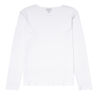Sunspel Womens Ribbed Long Sleeve T-Shirt White - Parasol Store