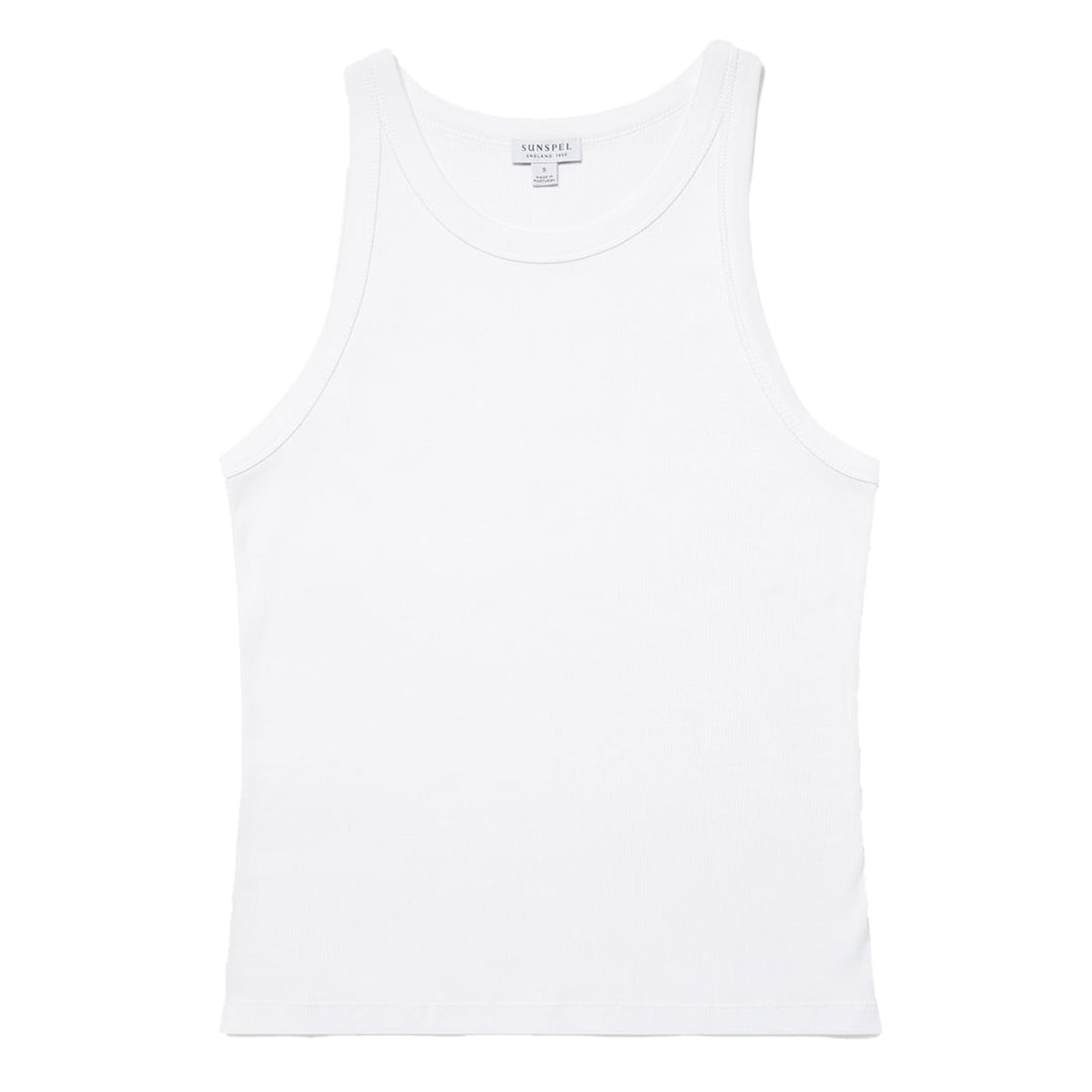 Sunspel Womens Ribbed Tank Top White - Parasol Store