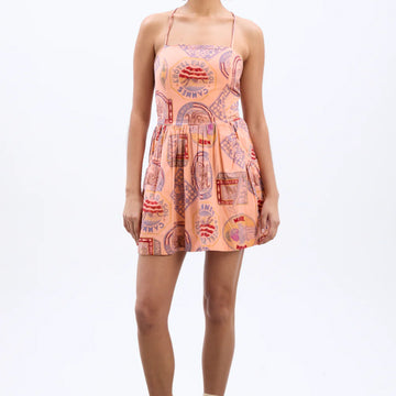 Damson Madder Peaches Mini Apron Dress Papaya Holiday Print - Parasol Store