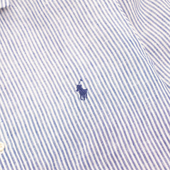 Polo Ralph Lauren Pony Embroidered Stripe Linen Shirt Royal White