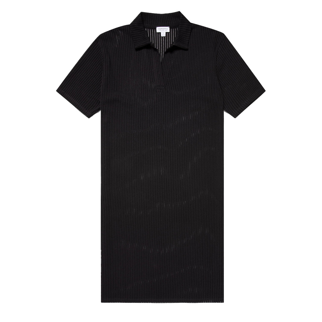 Sunspel Womens Lace Mesh Polo Dress Black - Parasol Store