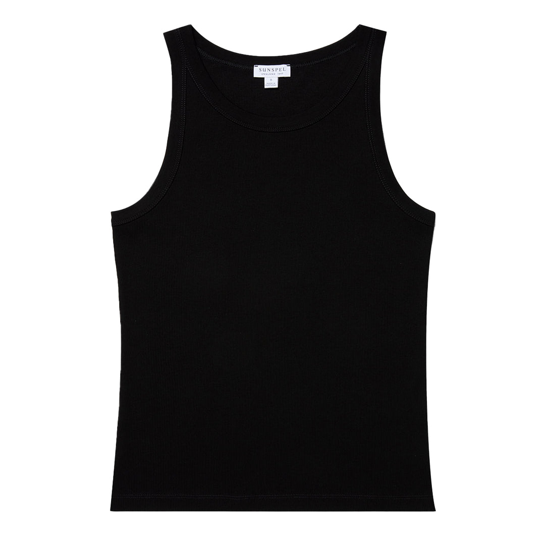 Sunspel Womens Ribbed Tank Top Black - Parasol Store