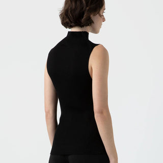 Sunspel Womens Mulberry Silk Rib Vest Jumper Black - Parasol Store