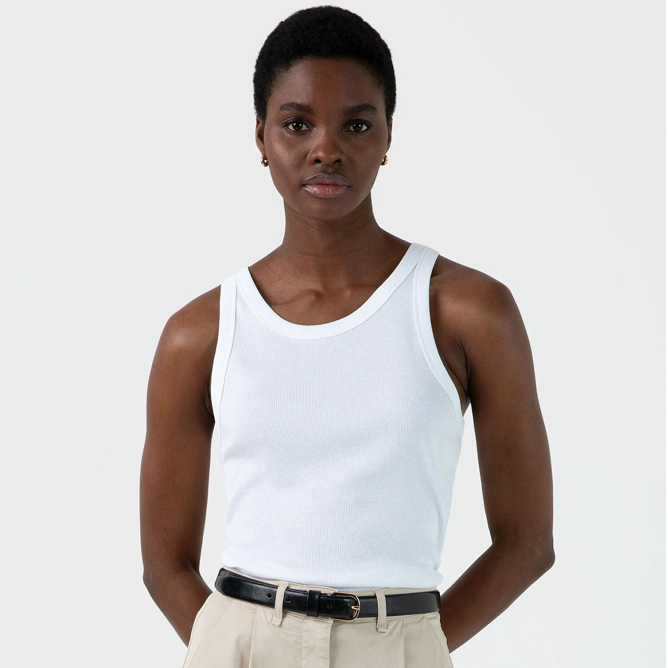 Sunspel Womens Ribbed Tank Top White - Parasol Store