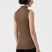 Sunspel Womens Mulberry Silk Rib Vest Jumper Dark Sand - Parasol Store