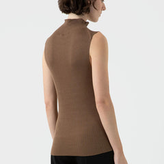 Sunspel Womens Mulberry Silk Rib Vest Jumper Dark Sand - Parasol Store
