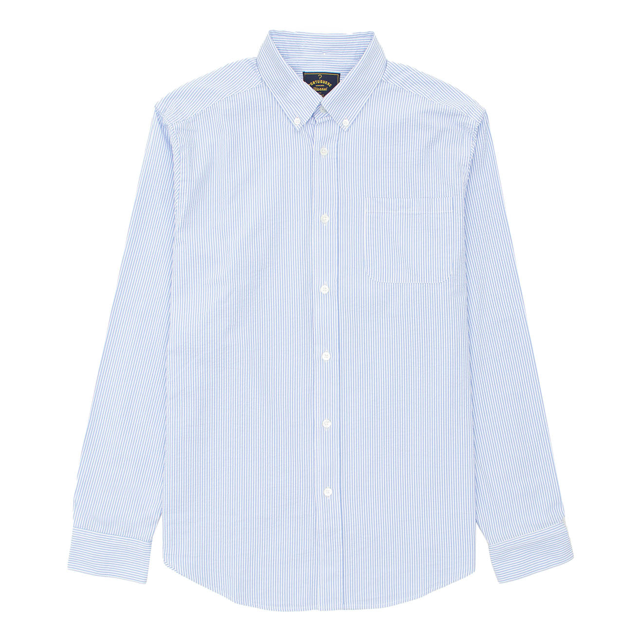 Portuguese Flannel L/S Seersucker Atlantico Shirt Stripe Blue - Parasol Store