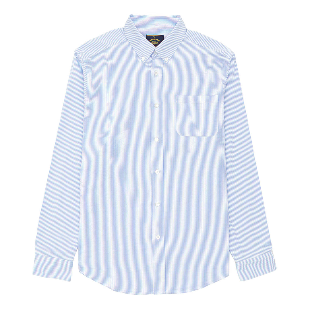 Portuguese Flannel L/S Seersucker Atlantico Shirt Stripe Blue - Parasol Store