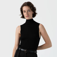 Sunspel Womens Mulberry Silk Rib Vest Jumper Black - Parasol Store