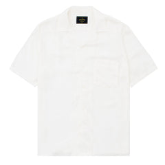 Portuguese Flannel S/S Camp Shirt Modal Jacquard Palm Tree White - Parasol Store
