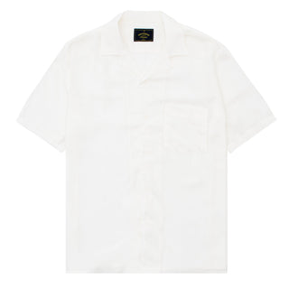 Portuguese Flannel S/S Camp Shirt Modal Jacquard Palm Tree White - Parasol Store