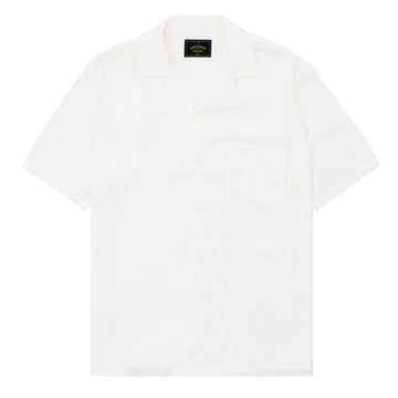 Portuguese Flannel S/S Camp Shirt Modal Jacquard Palm Tree White - Parasol Store